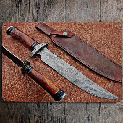 Damascus Bowie Knife Vintage Tin Wall Sign 10 by HitMyNeed