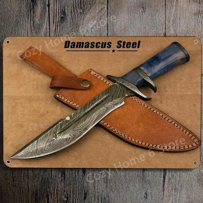 Damascus Bowie Knife Vintage Tin Wall Sign 11 by HitMyNeed
