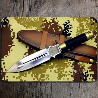 Damascus Bowie Knife Vintage Tin Wall Sign 12 by HitMyNeed