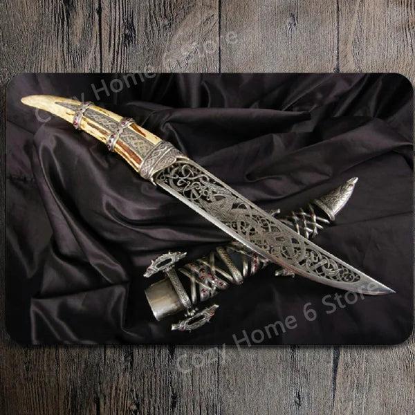 Damascus Bowie Knife Vintage Tin Wall Sign 16 by HitMyNeed