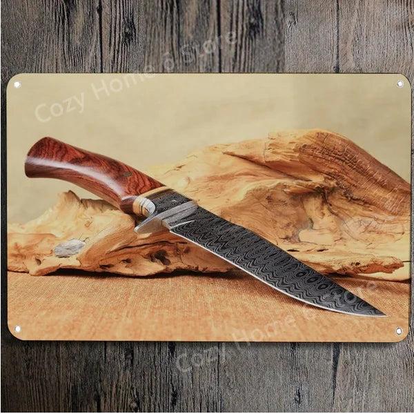 Damascus Bowie Knife Vintage Tin Wall Sign 19 by HitMyNeed