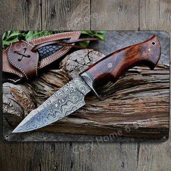 Damascus Bowie Knife Vintage Tin Wall Sign 2 by HitMyNeed