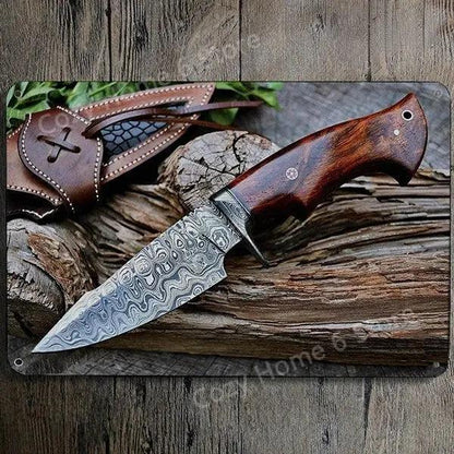 Damascus Bowie Knife Vintage Tin Wall Sign 2 by HitMyNeed