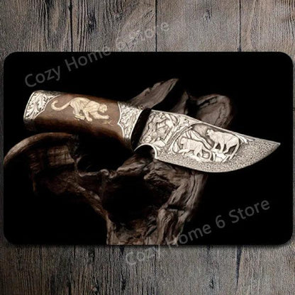 Damascus Bowie Knife Vintage Tin Wall Sign 20 by HitMyNeed