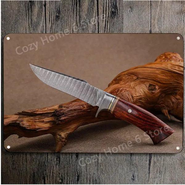 Damascus Bowie Knife Vintage Tin Wall Sign 4 by HitMyNeed
