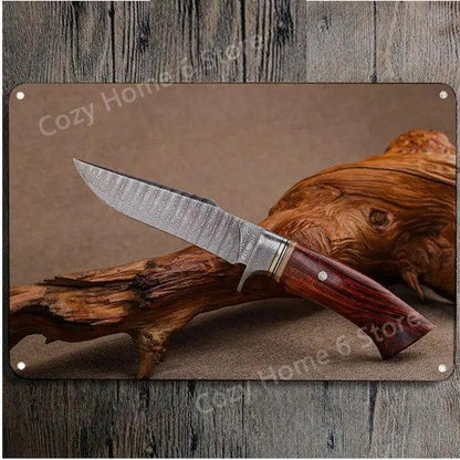 Damascus Bowie Knife Vintage Tin Wall Sign 4 by HitMyNeed