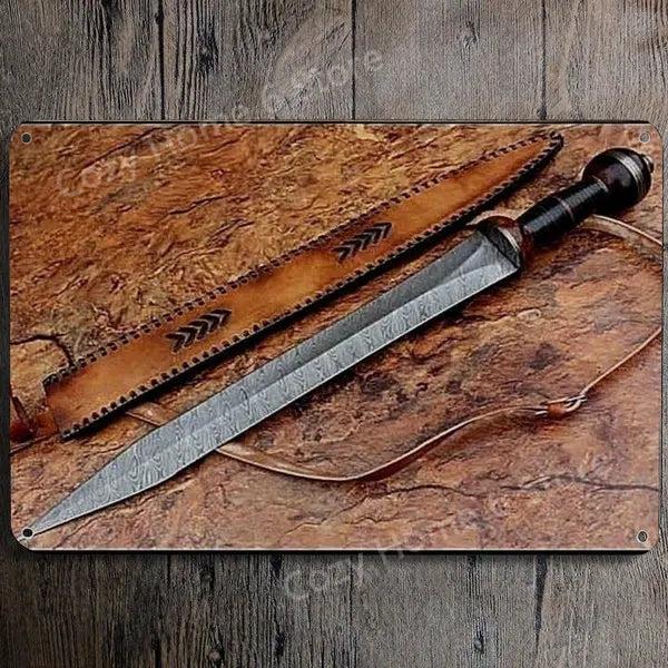 Damascus Bowie Knife Vintage Tin Wall Sign 6 by HitMyNeed