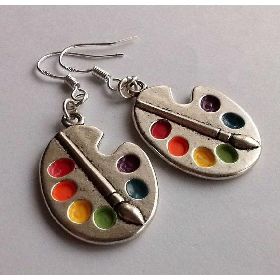 Dangle Paint Palette Earrings for Artists (1 Pair) by HitMyNeed