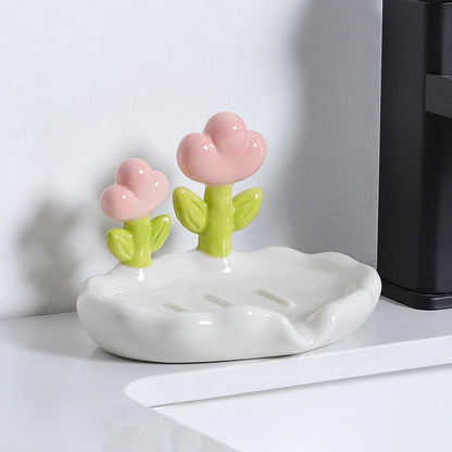 Decorative Flower Soap Dish with Drainage white by HitMyNeed
