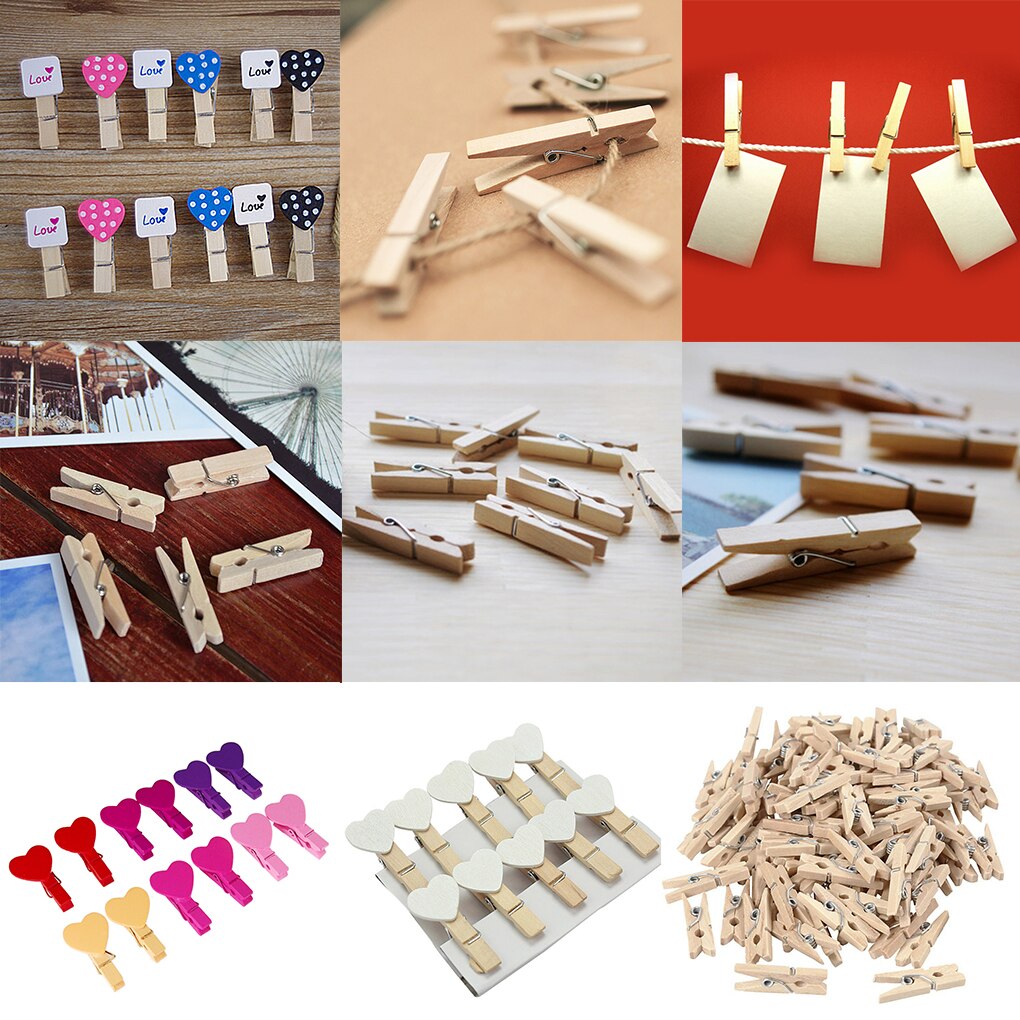 Decorative Mini Wooden Clips for DIY, 100 Pack by HitMyNeed