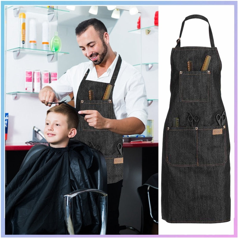 Denim Barber Shop Apron with Adjustable Straps by HitMyNeed