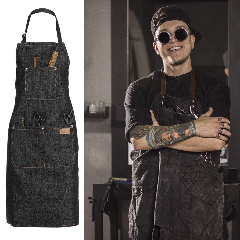 Denim Barber Shop Apron with Adjustable Straps by HitMyNeed
