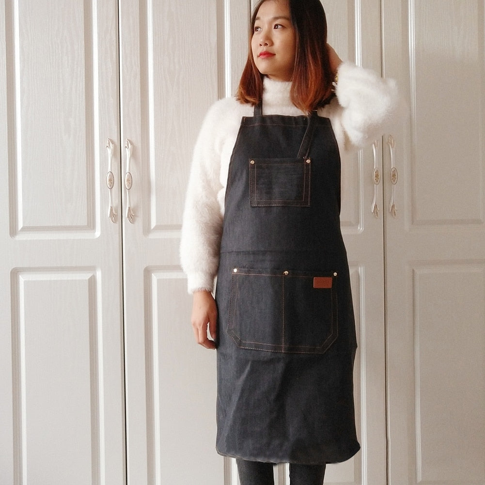 Denim Barber Shop Apron with Adjustable Straps by HitMyNeed
