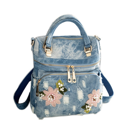 Denim Floral Backpack for School and Everyday Use by HitMyNeed