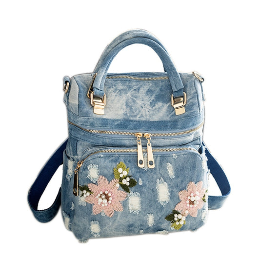 Denim Floral Backpack for School and Everyday Use by HitMyNeed