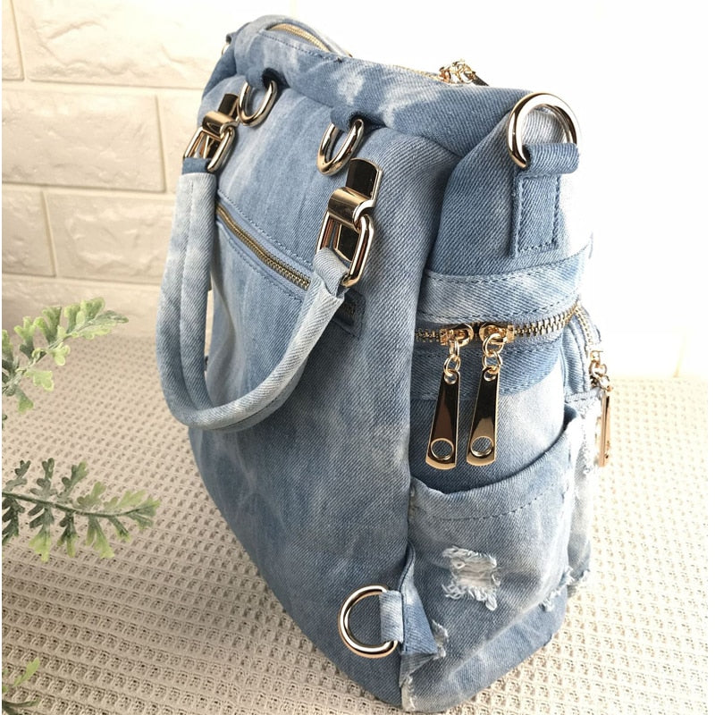 Denim Floral Backpack for School and Everyday Use by HitMyNeed