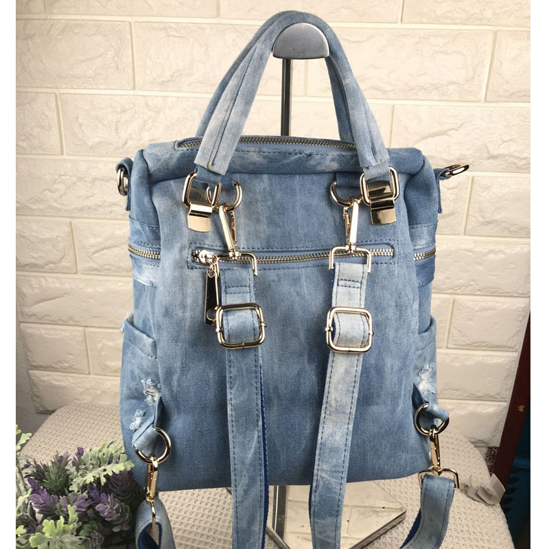 Denim Floral Backpack for School and Everyday Use by HitMyNeed