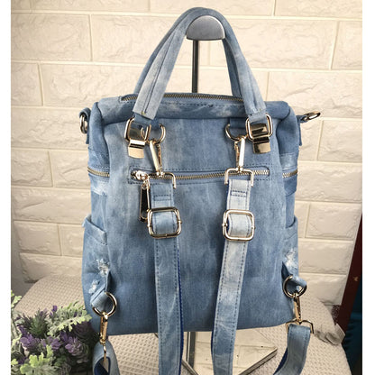 Denim Floral Backpack for School and Everyday Use by HitMyNeed