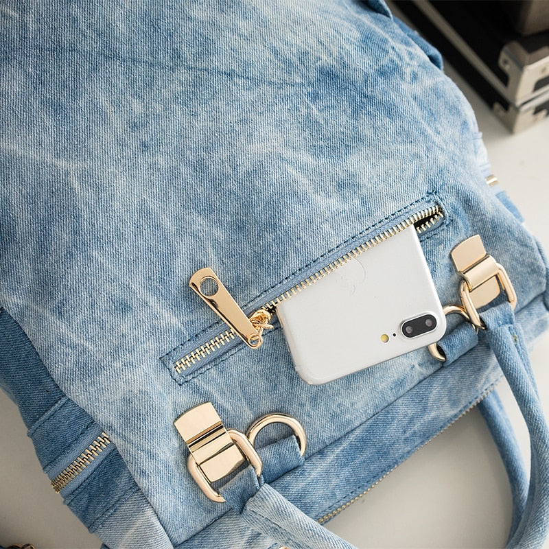 Denim Floral Backpack for School and Everyday Use by HitMyNeed