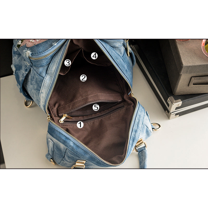 Denim Floral Backpack for School and Everyday Use by HitMyNeed