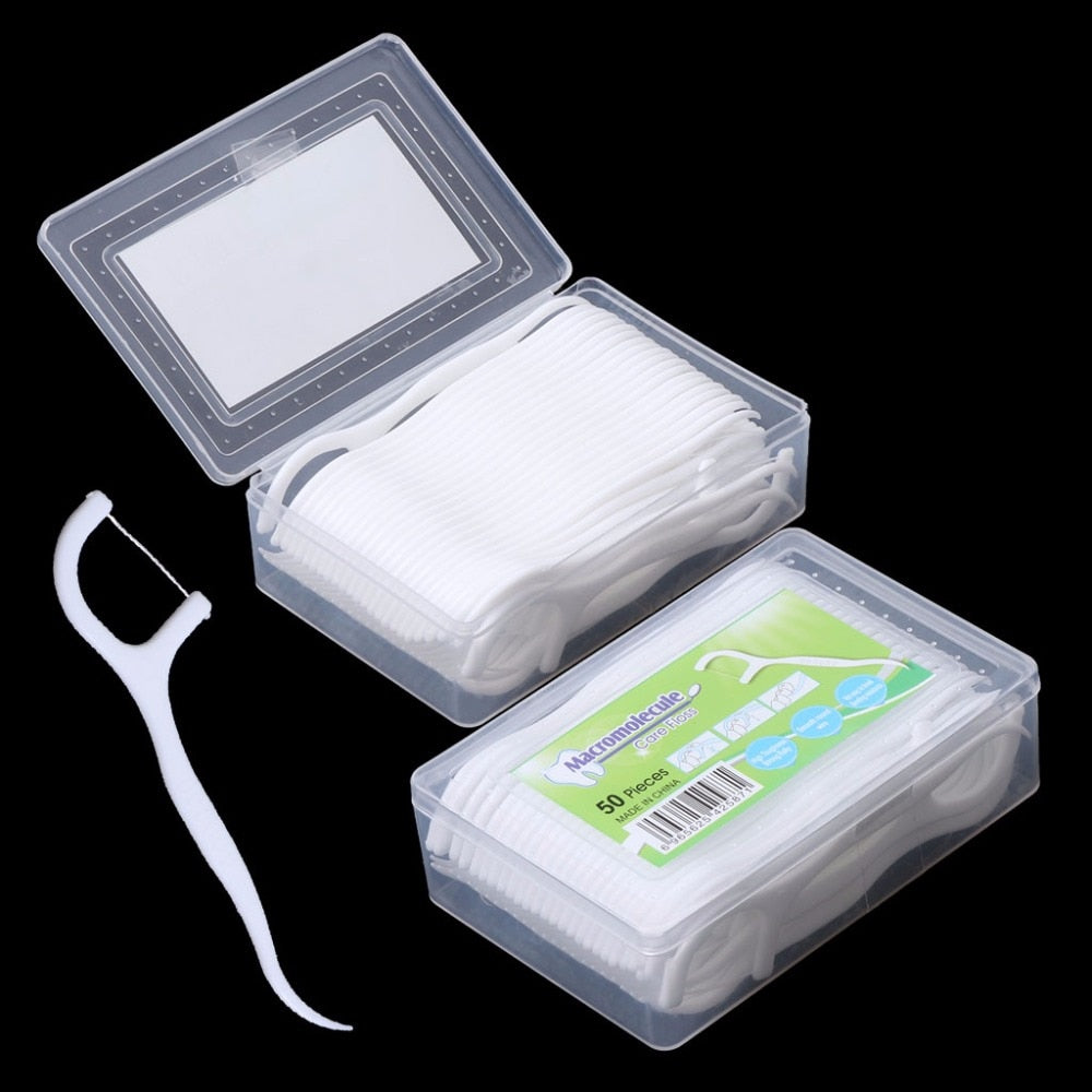 Dental Floss Picks with Handles (50 Pack) by HitMyNeed