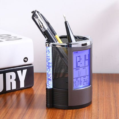 Desk Pen Holder with LCD Alarm Clock and Backlight by HitMyNeed