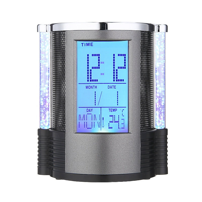 Desk Pen Holder with LCD Alarm Clock and Backlight by HitMyNeed