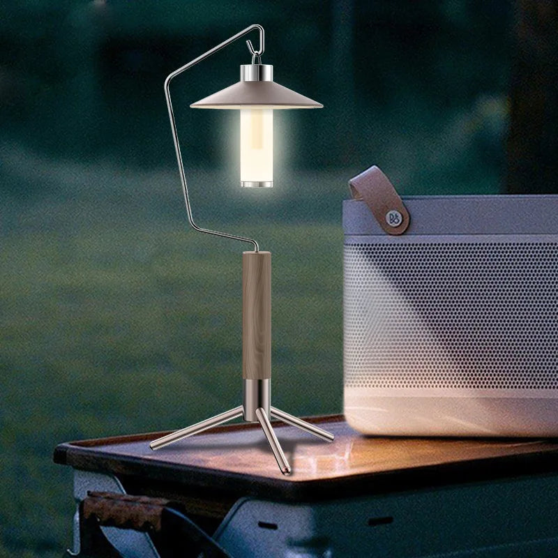 Detachable Walnut Camping Light Stand with Bag by HitMyNeed
