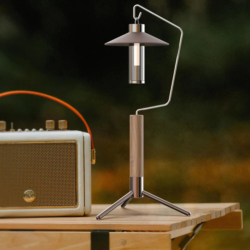 Detachable Walnut Camping Light Stand with Bag by HitMyNeed