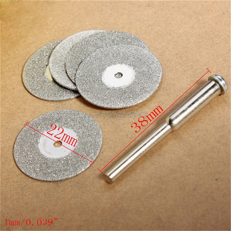 Diamond Drill Bit Round Blades Set (5 Discs + Mandrel) by HitMyNeed