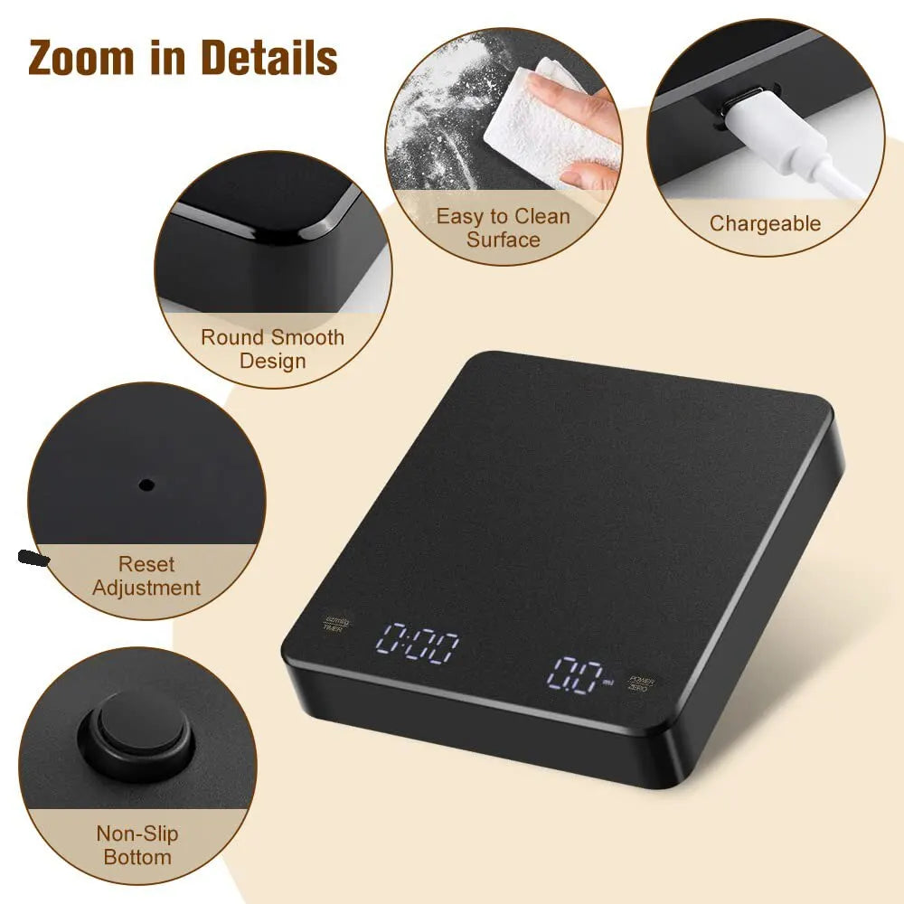 Digital Coffee Scale with Timer, 0.1g Precision, 3kg by HitMyNeed