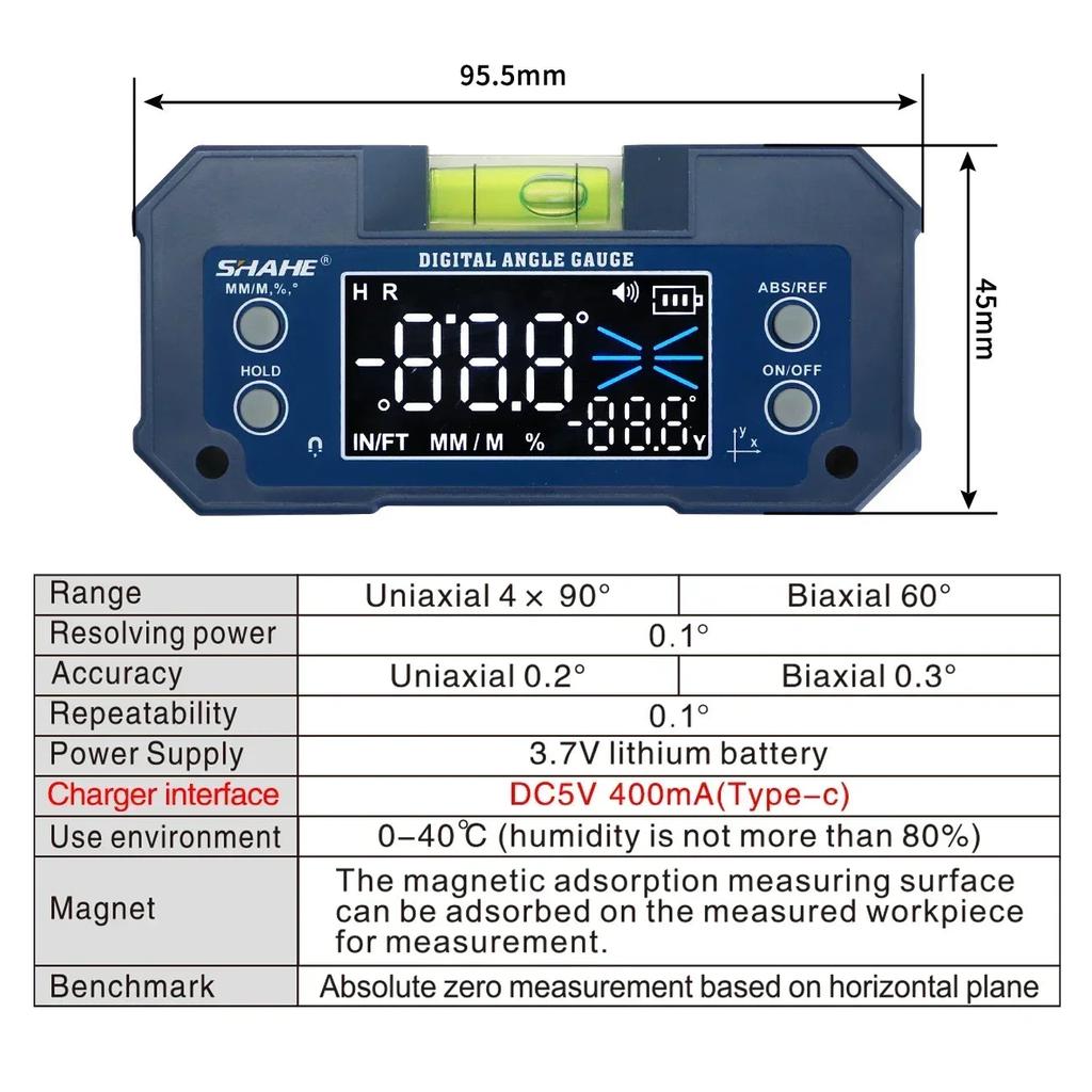 Digital Dual-Axis Inclinometer Rechargeable Angle Gauge by HitMyNeed