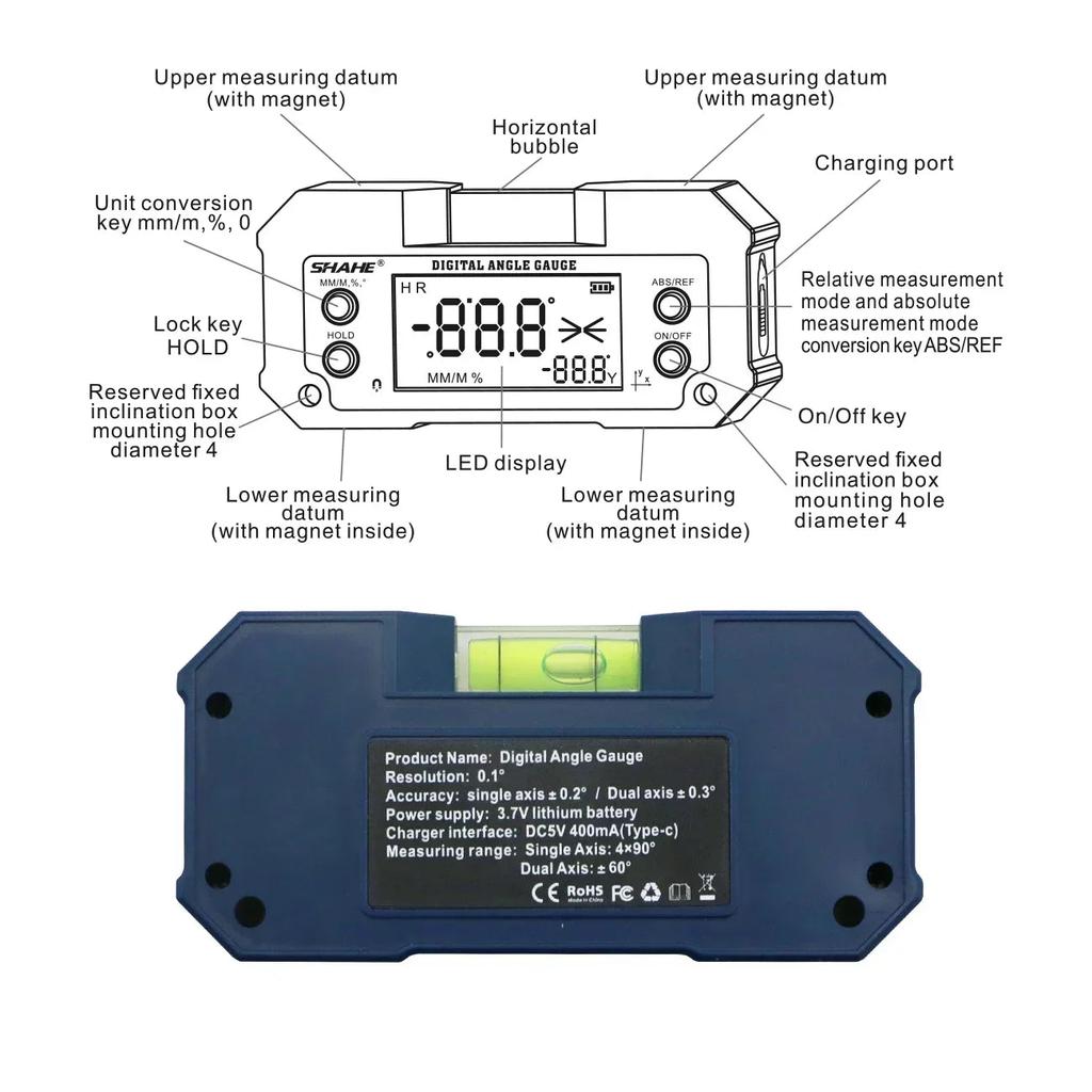 Digital Dual-Axis Inclinometer Rechargeable Angle Gauge by HitMyNeed