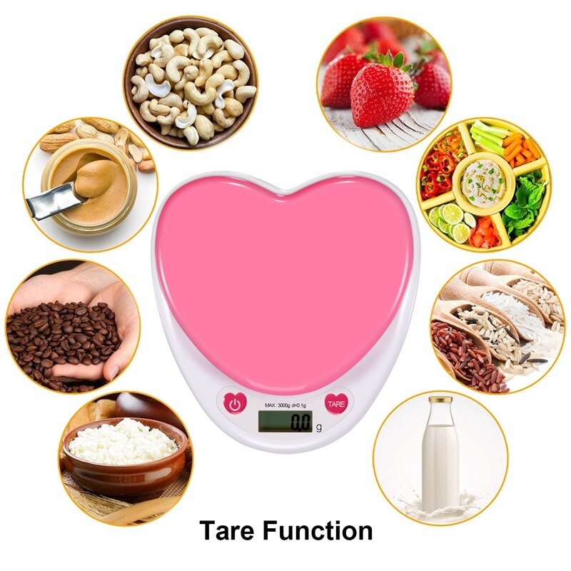 Digital Heart-Shaped Kitchen Scale 3kg with LCD Display by HitMyNeed