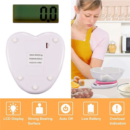 Digital Heart-Shaped Kitchen Scale 3kg with LCD Display by HitMyNeed