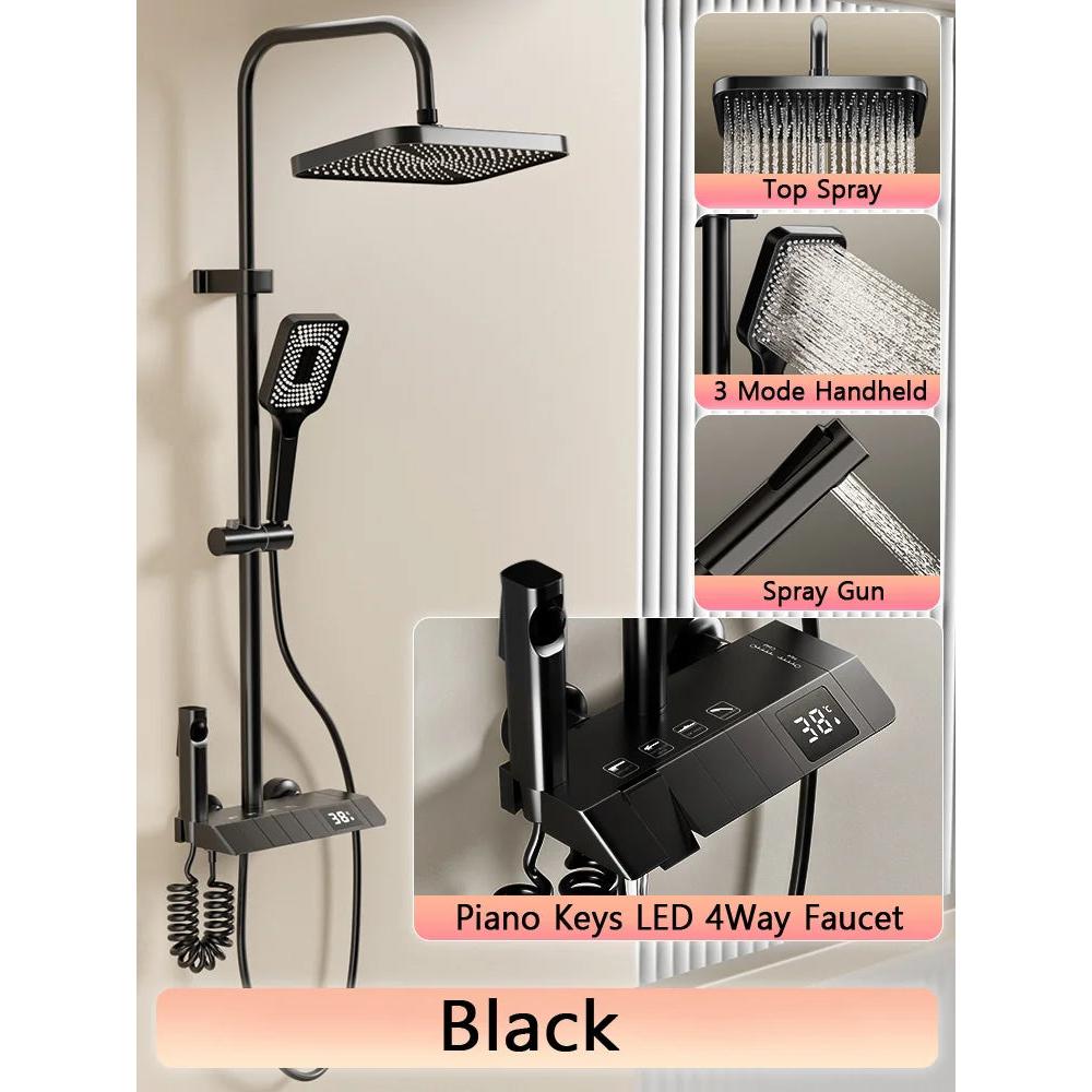 Digital LED Rain Shower System Set - Black/White/Gray black by HitMyNeed