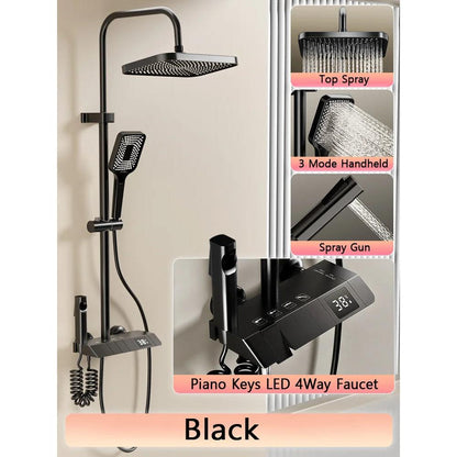 Digital LED Rain Shower System Set - Black/White/Gray black by HitMyNeed