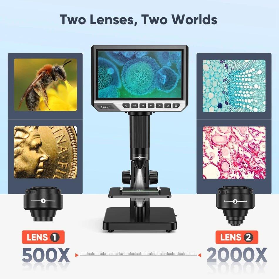 Digital Microscope 2000X with 7" IPS Screen & Dual Lens by HitMyNeed