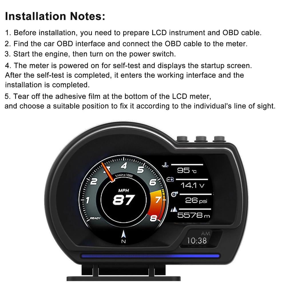 Digital OBD2 + GPS Car HUD Speedometer with Alarms by HitMyNeed