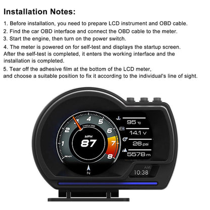 Digital OBD2 + GPS Car HUD Speedometer with Alarms by HitMyNeed