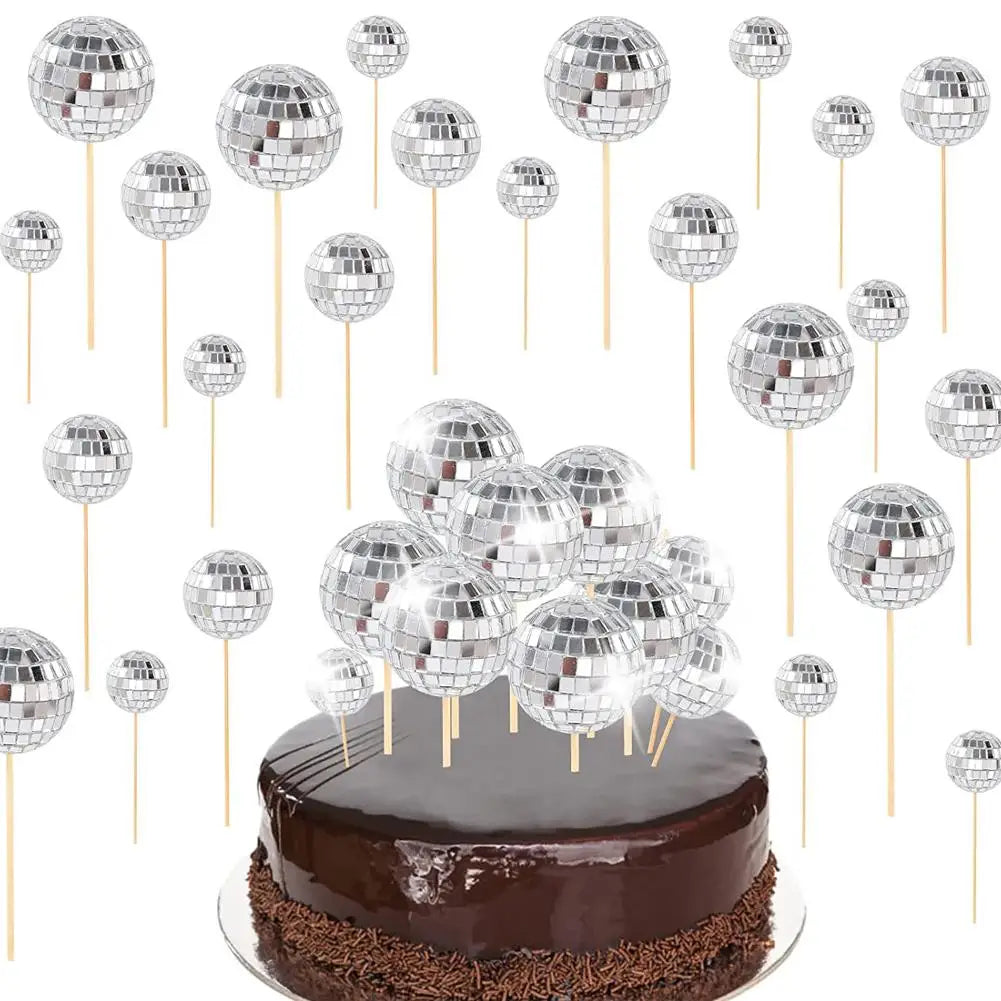 Disco Ball Cake Toppers Set - 3, 5, or 12 Pieces 3pcs (5cm) by HitMyNeed