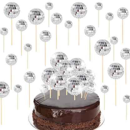 Disco Ball Cake Toppers Set - 3, 5, or 12 Pieces 3pcs (5cm) by HitMyNeed