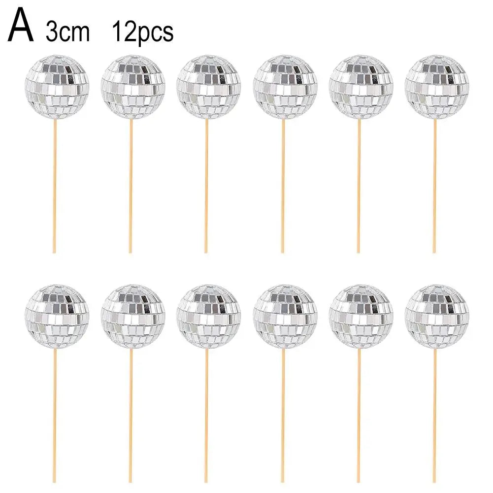 Disco Ball Cake Toppers Set - 3, 5, or 12 Pieces by HitMyNeed