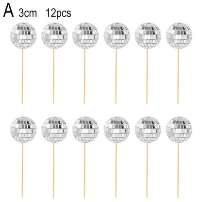 Disco Ball Cake Toppers Set - 3, 5, or 12 Pieces by HitMyNeed