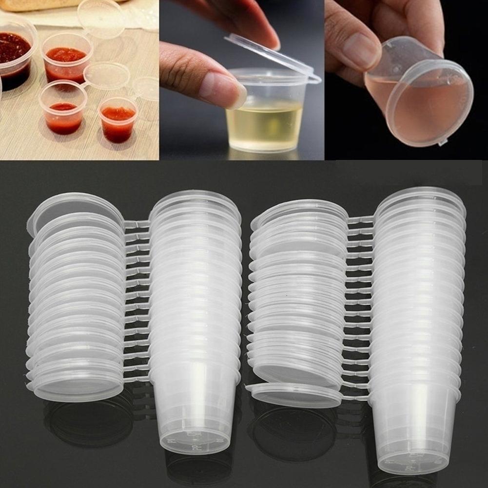 Disposable Plastic Sauce Containers with Lids (100pcs) by HitMyNeed