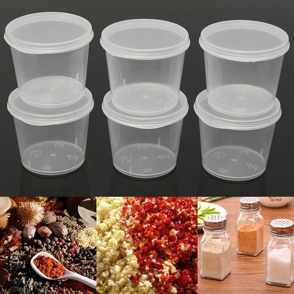 Disposable Plastic Sauce Containers with Lids (100pcs) by HitMyNeed