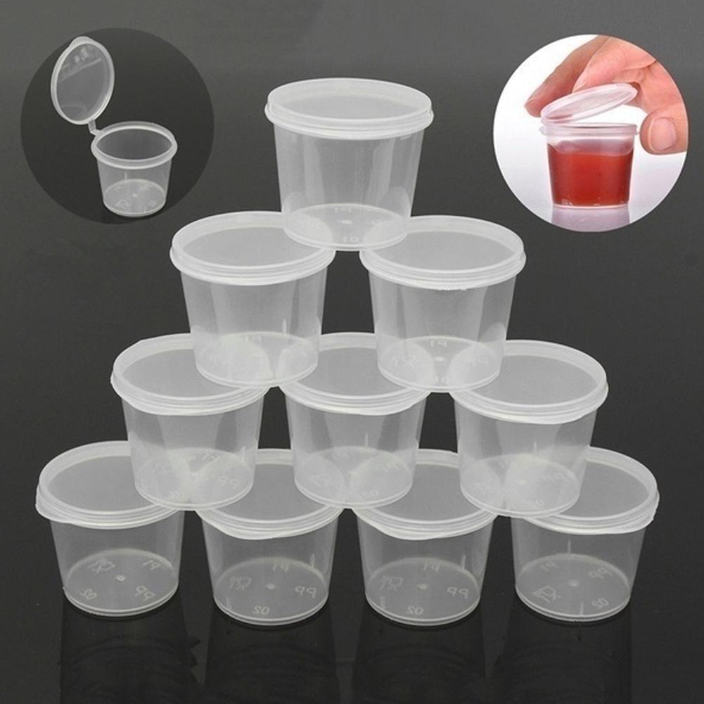 Disposable Plastic Sauce Containers with Lids (100pcs) by HitMyNeed