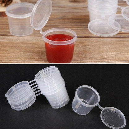 Disposable Plastic Sauce Containers with Lids (100pcs) by HitMyNeed
