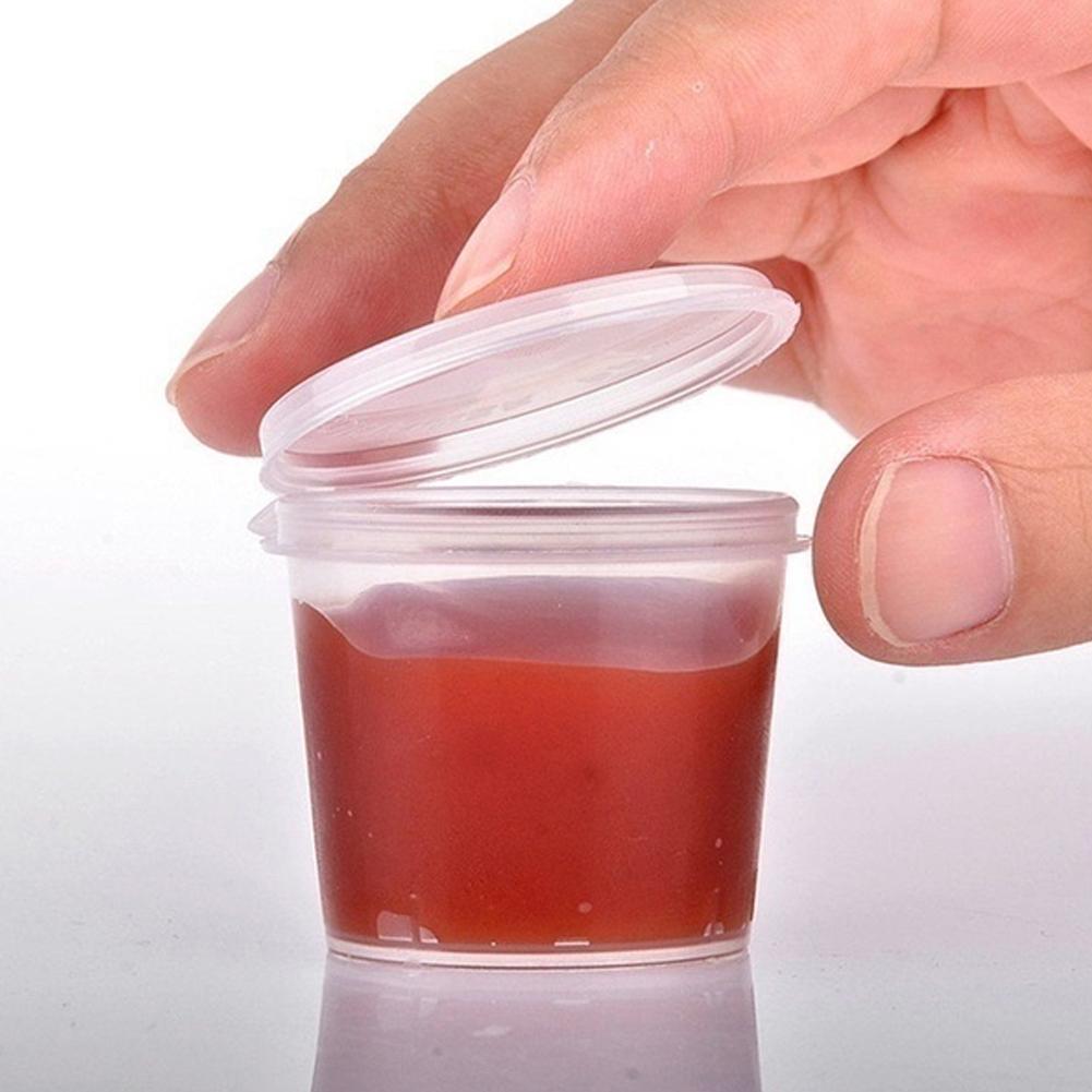 Disposable Plastic Sauce Containers with Lids (100pcs) by HitMyNeed