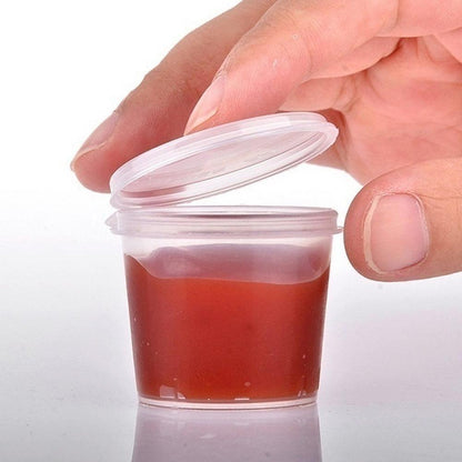 Disposable Plastic Sauce Containers with Lids (100pcs) by HitMyNeed